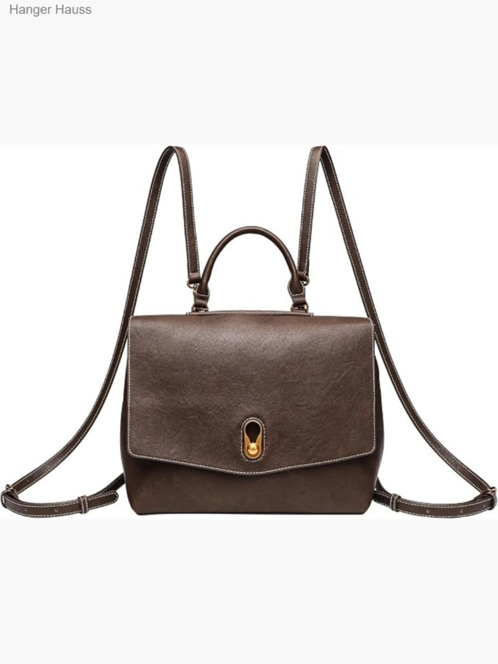 Vintage Vegan Leather Convertible Backpack Handbag Twist Lock